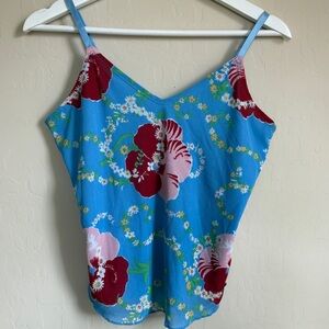Y2K Tommy Hilfiger Hawaiian Spaghetti Strap Coastal Blue and Red Camisole Large